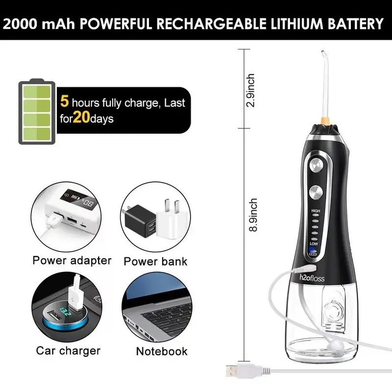 HF-6 H2ofloss Water Dental Flosser (Black)